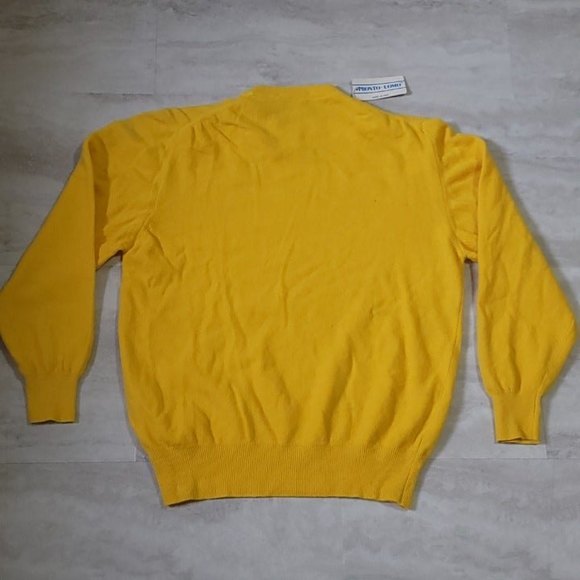 Vintage Pronto-Uomo Italian Mens Yellow Lambswool Knit Crew Neck Sweater Medium - Picture 8 of 9